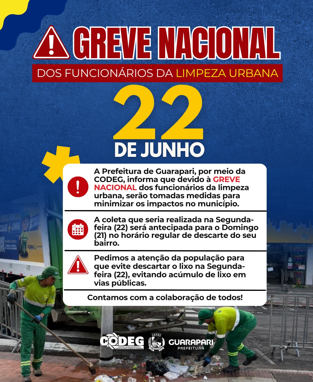 CODEG informa medidas durante Greve Nacional dos Funcionários da Limpeza Urbana